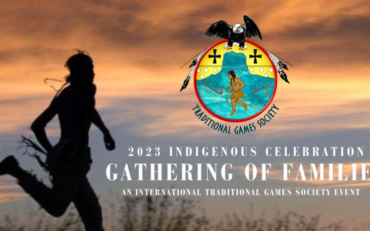 Gathering of Families poster (Native outline running in front of sunset)